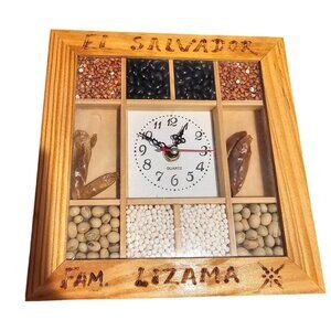 El Salvador Fam Lizama Rustic Wall Clock With Seeds & Spices Wooden UNTESTED